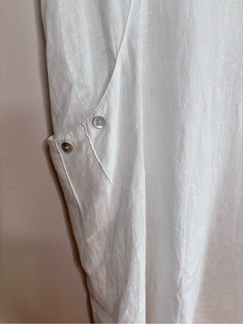 Lina Tomei White Linen Sleeveless Dress Lace Yoke Pockets Medium - Picture 8 of 9